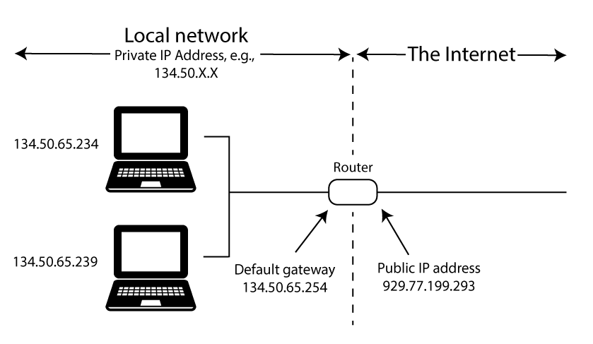 Conceptualization of public and private IP addresses. Figure uses vector art from https://www.vecteezy.com.