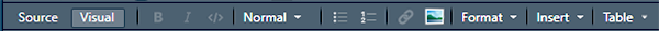 Additional RStudio menu options for an **R** Markdown document under the Visual viewing mode.