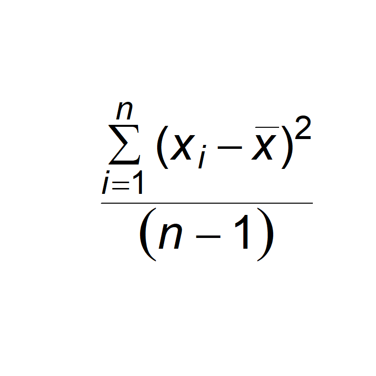 Empty plot with formula for the sample variance overlain. Type `?plotmath` for more information.